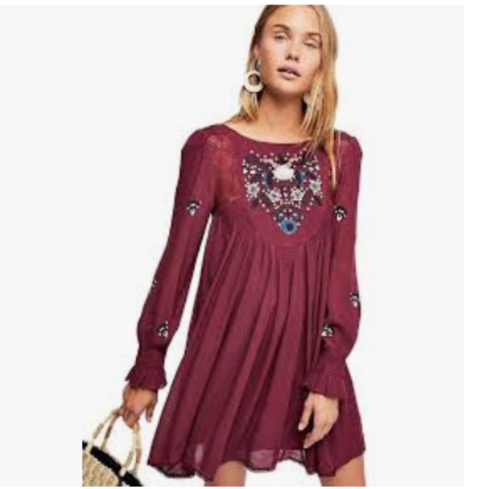 free people plum embroidered dress XS - Picture 1 of 8